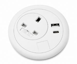 Powered USB (Type A & C) Desk Grommet in black or White with Media Options