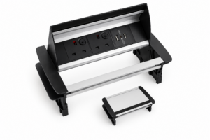 In Desk Horizontal Unit with 2 power, and dual USB charger Desk cutout 132 x 230mm