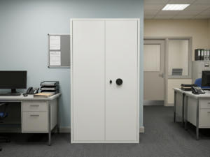 Rackline SafeStor tall security cabinet — office setting Rackline SafeStor tall security cabinet — office setting