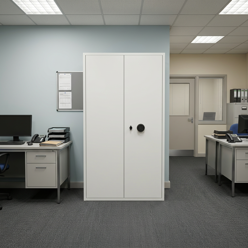 Rackline SafeStor tall security cabinet — office setting Rackline SafeStor tall security cabinet — office setting