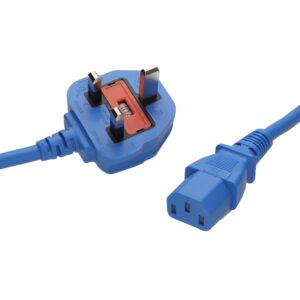 Blue 2m mains lead with 10A fused UK plug and IEC C13 connector