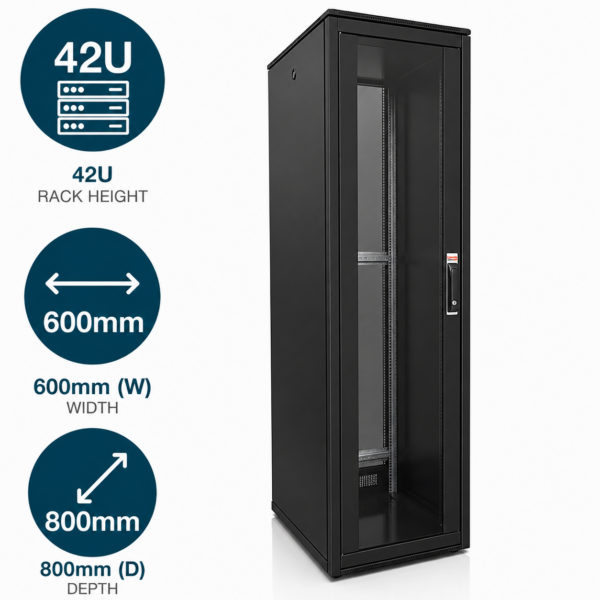 Free-standing data and server cabinet