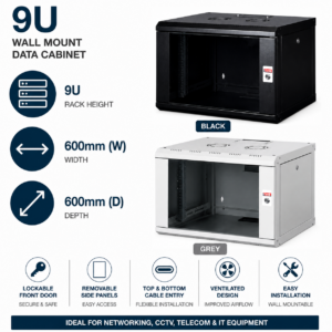 9U 600x600mm Wall Mount Data Cabinet – Lande PROline