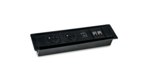 Level-E Black Desk Power Module – 2x UK Sockets, USB A+C Charger & IMP Slot