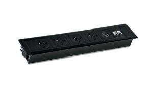 Level-E Black Desk Power Module – 4x UK Sockets, USB A+C Charger & IMP Slot