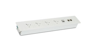 Level-E White Desk Power Module – 4x UK Sockets, USB A+C Charger & IMP Slot