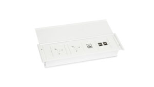 Level-C White Desk Power Module – 2x UK Sockets, USB A+C Charger & IMP Slot