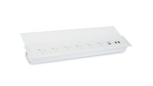 Level-C White Desk Power Module – 6x UK Sockets, USB A+C Charger & IMP Slot
