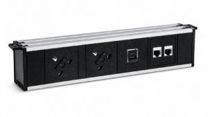 Fusion Under Desk Power Module – 2x UK Sockets + 35W USB A+C + IMP (Black)
