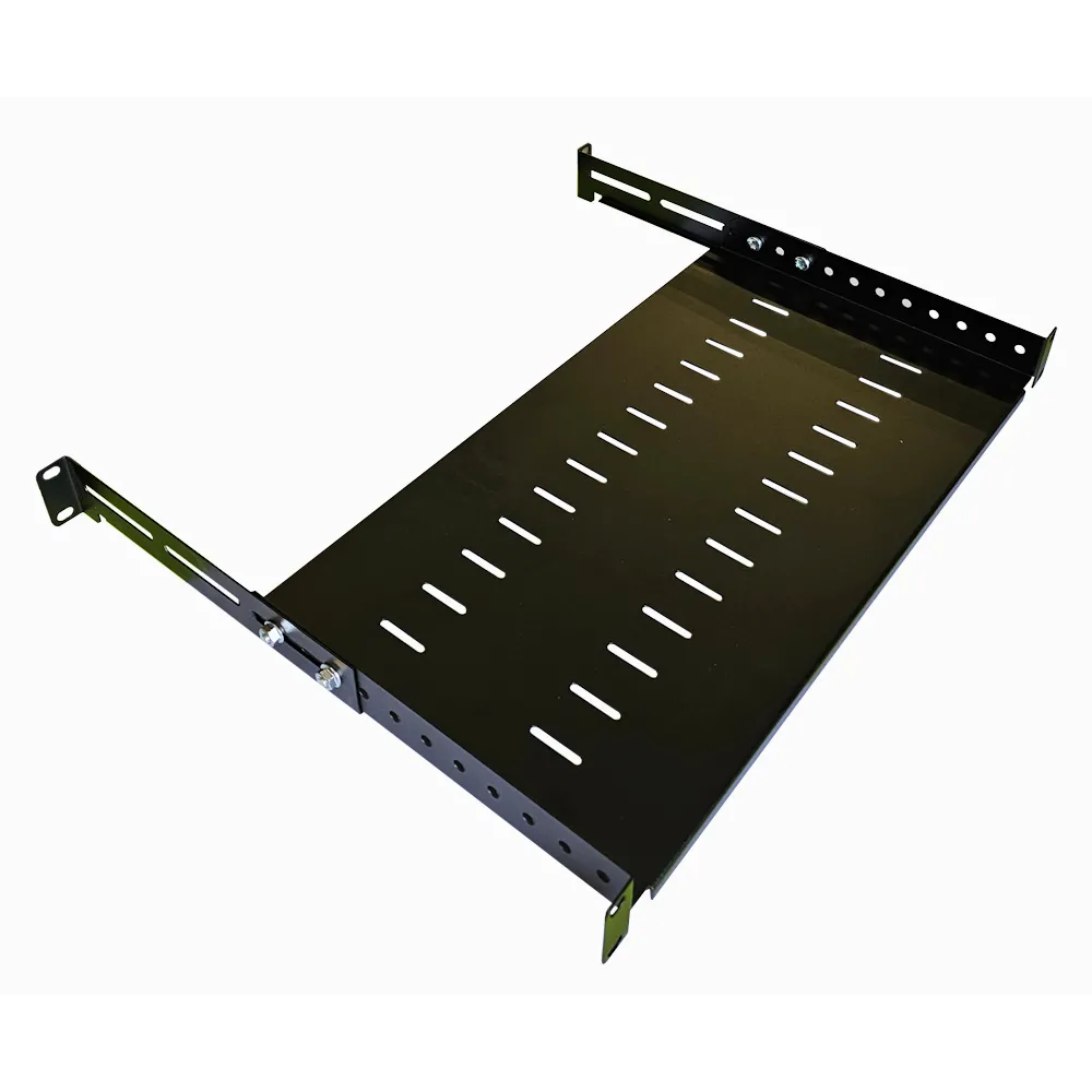 1U 19 Inch Adjustable Rack Mount Universal Cabinet Shelf 250mm to 400mm Deep – Black- 2