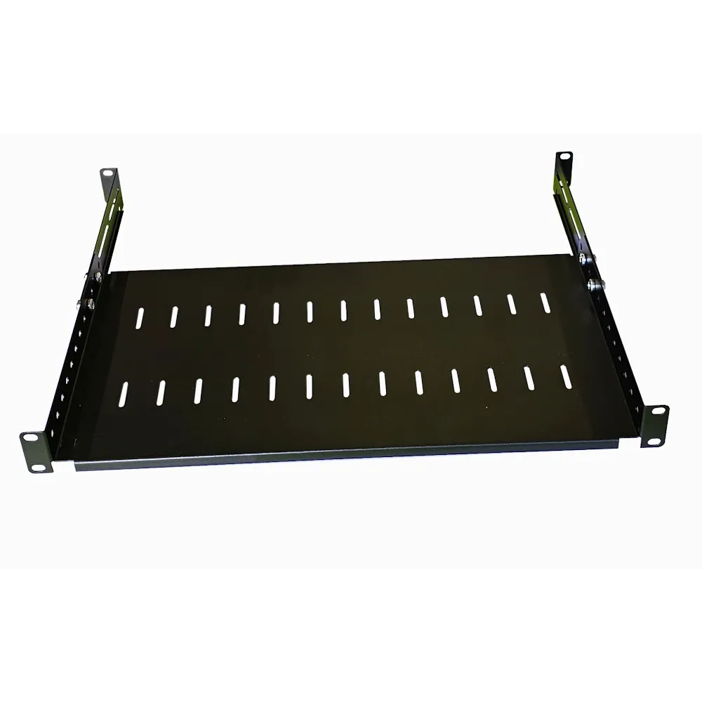 1U 19 Inch Adjustable Rack Mount Universal Cabinet Shelf 250mm to 400mm Deep – Black- 3