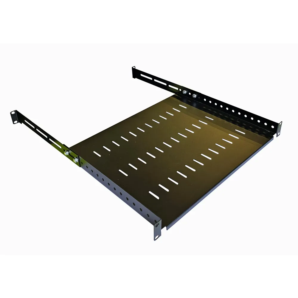 1U 19 Inch Adjustable Rack Mount Universal Cabinet Shelf 350mm to 600mm Deep – Black 2