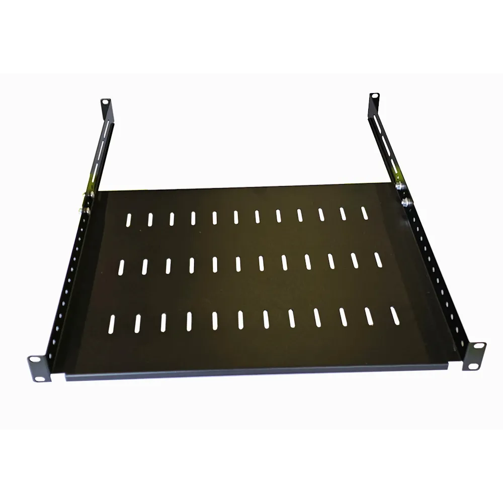 1U 19 Inch Adjustable Rack Mount Universal Cabinet Shelf 350mm to 600mm Deep – Black 3