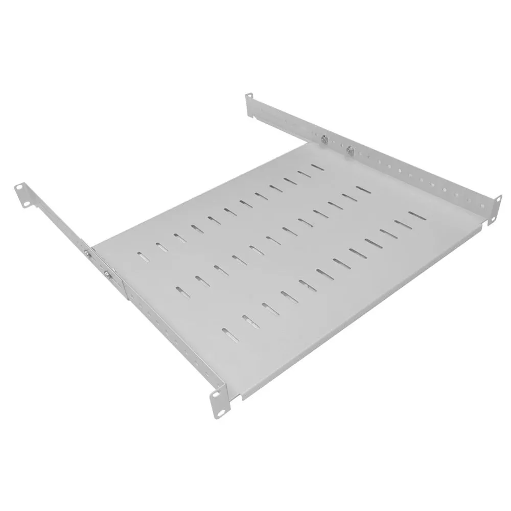 1U 19 Inch Adjustable Rack Mount Universal Cabinet Shelf 350mm to 600mm Deep – Grey – 2