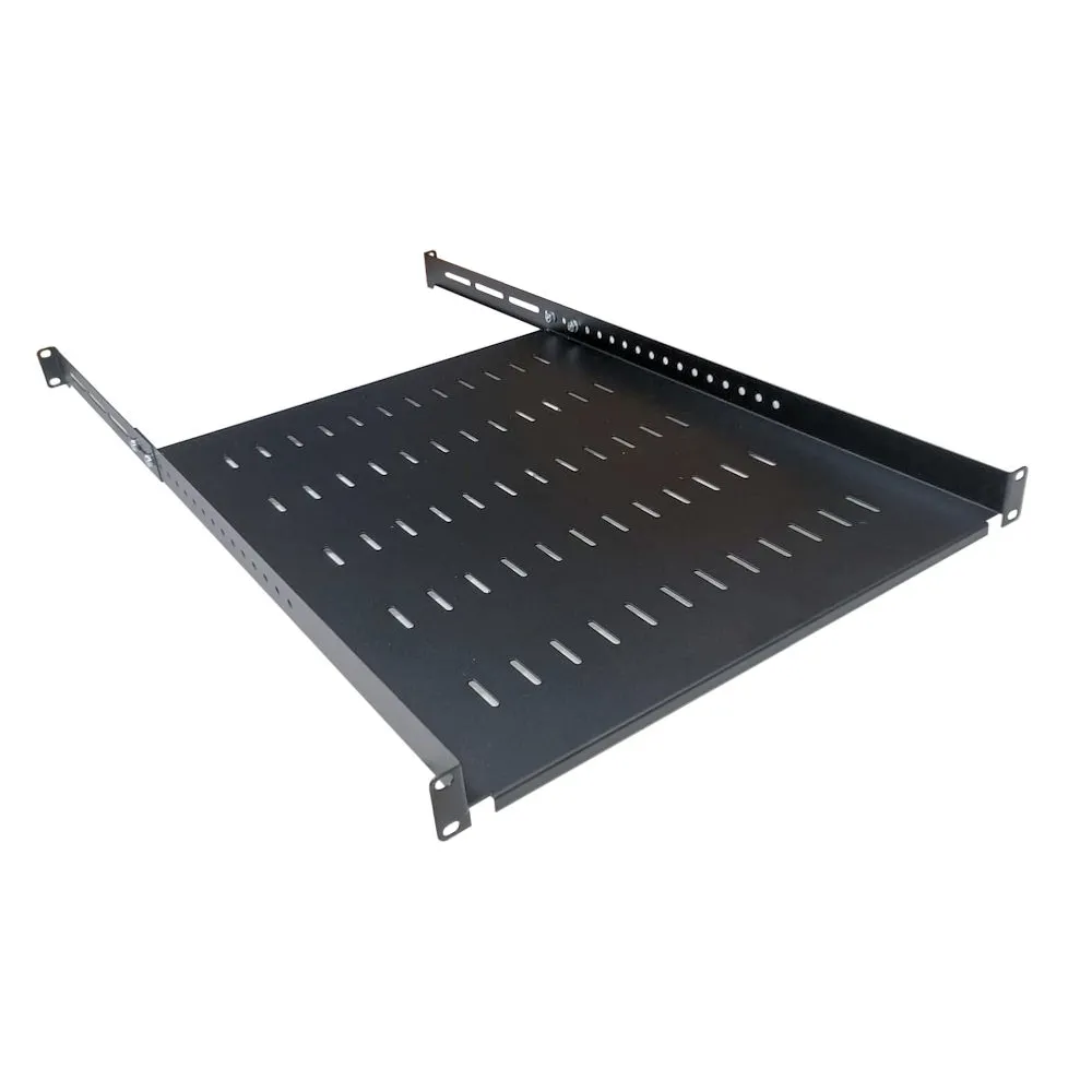 1U 19 Inch Adjustable Rack Mount Universal Cabinet Shelf 550mm to 800mm Deep – Black 2