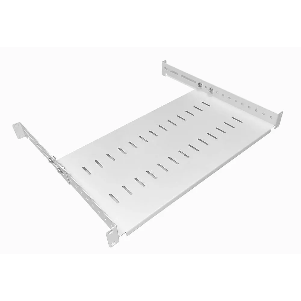 1U 19 Inch Adjustable Rack Mount Universal Shelf – 250mm to 400mm Deep – White – 2