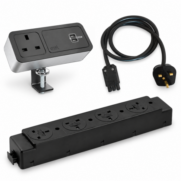 Complete ABL Axis65 desktop and under-desk power bundle with starter lead
