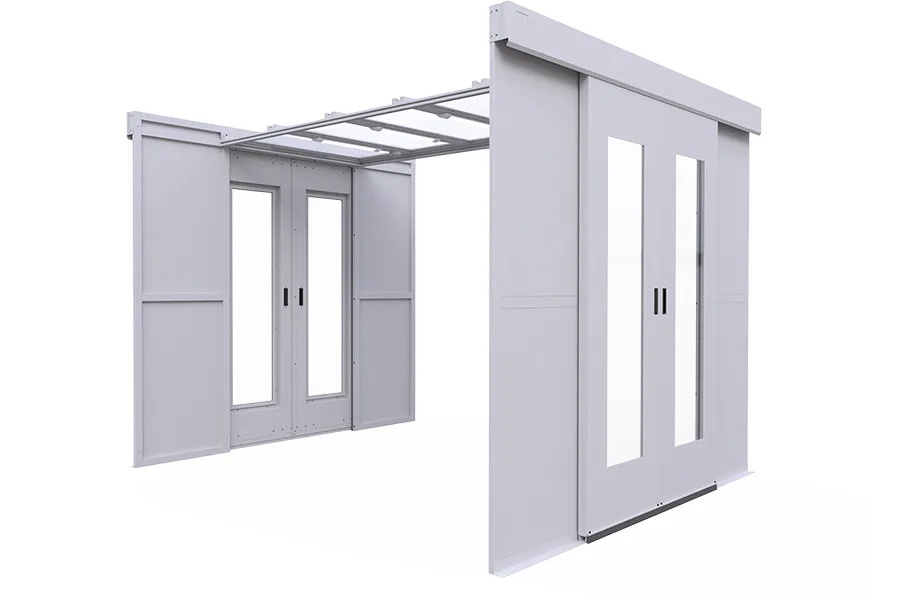 Illustration of a floor-standing cold aisle containment framework and end doors