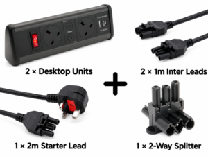 Twin Desk Power Bundle – P-Pack Desktop Units, Splitter and Leads Twin Desk Power Bundle – P-Pack Desktop Units, Splitter and Leads