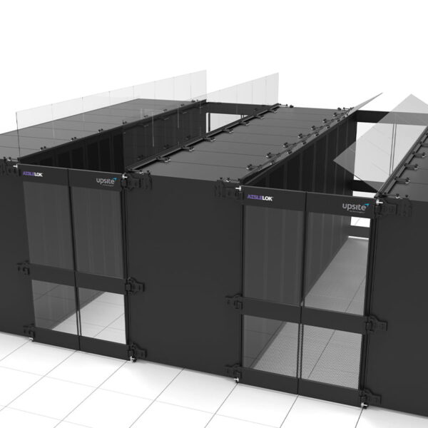AisleLok modular aisle containment with rack-top baffles and end doors