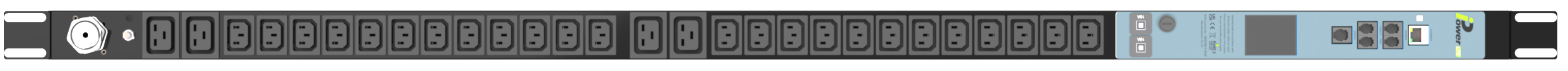 iPower Lite vertical monitored rack PDU, front view, example configuration