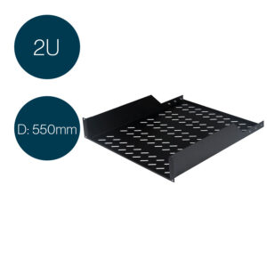 Lande 2U 19-inch Vented Shelf with Adjustable Rear Brackets – 550mm Deep, Black