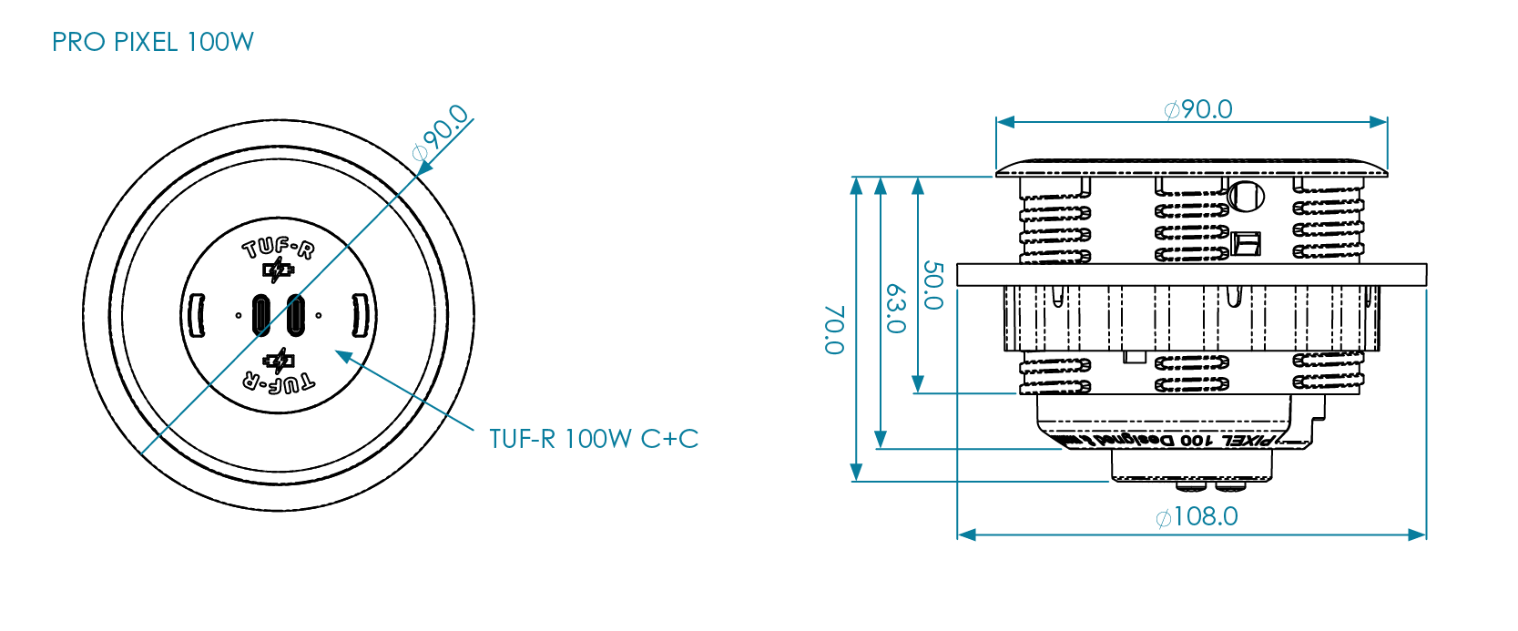 OE PRO PIXEL 100W – Manufacturer Dimensions