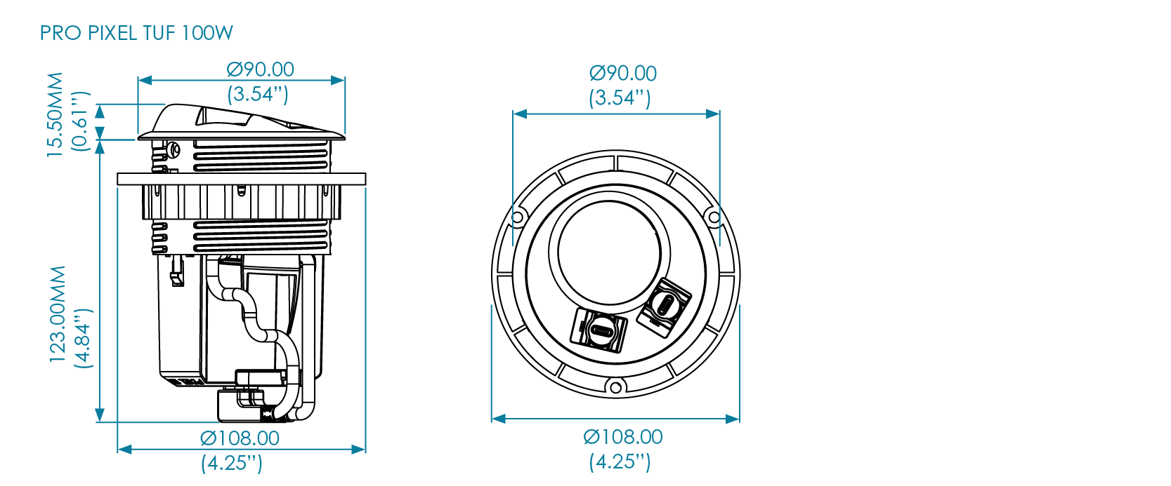 OE PRO PIXEL TUF 100W dimensions