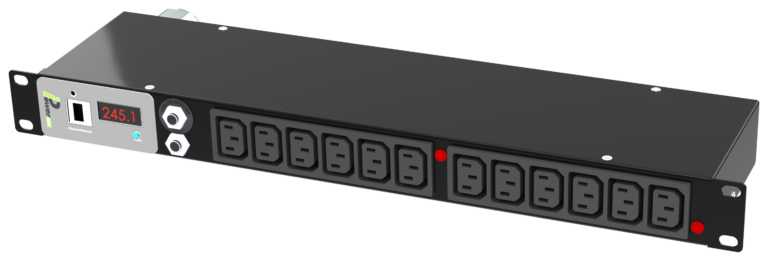 iPower REM 1U monitored rack PDU – angled view iPower REM 1U monitored rack PDU – angled view