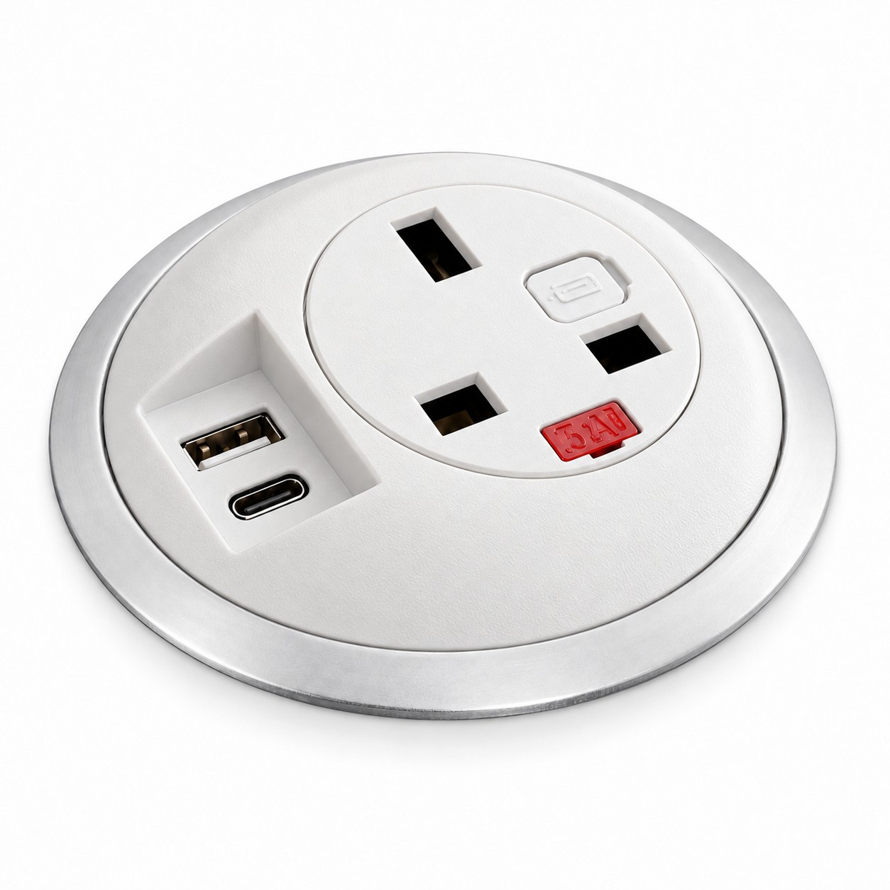 White OE PIXEL TUF A+C desk power unit with USB-A and USB-C charging