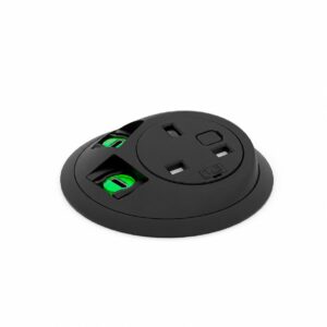 All-black OE PRO PIXEL TUF 100W UK socket and dual USB-C unit on white background